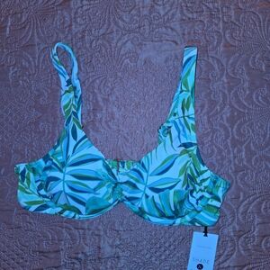 Shade & Shore Blue and Green Leaf Print Underwire Bikini Top